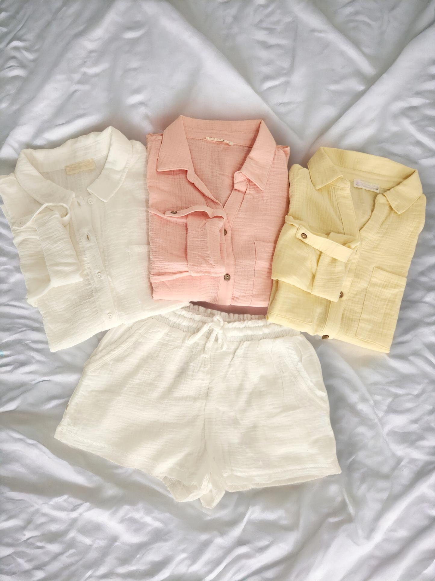 White Cotton Gauze Woven Shorts