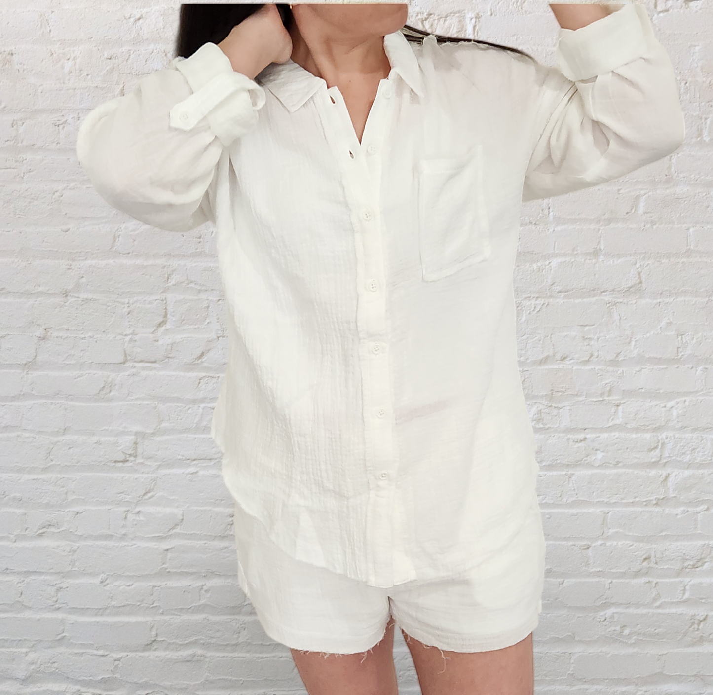 White Cotton Gauze Woven Shirt