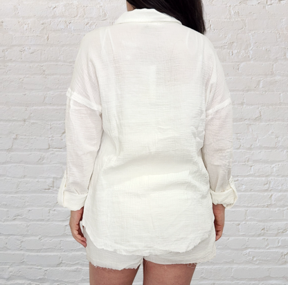 White Cotton Gauze Woven Shirt