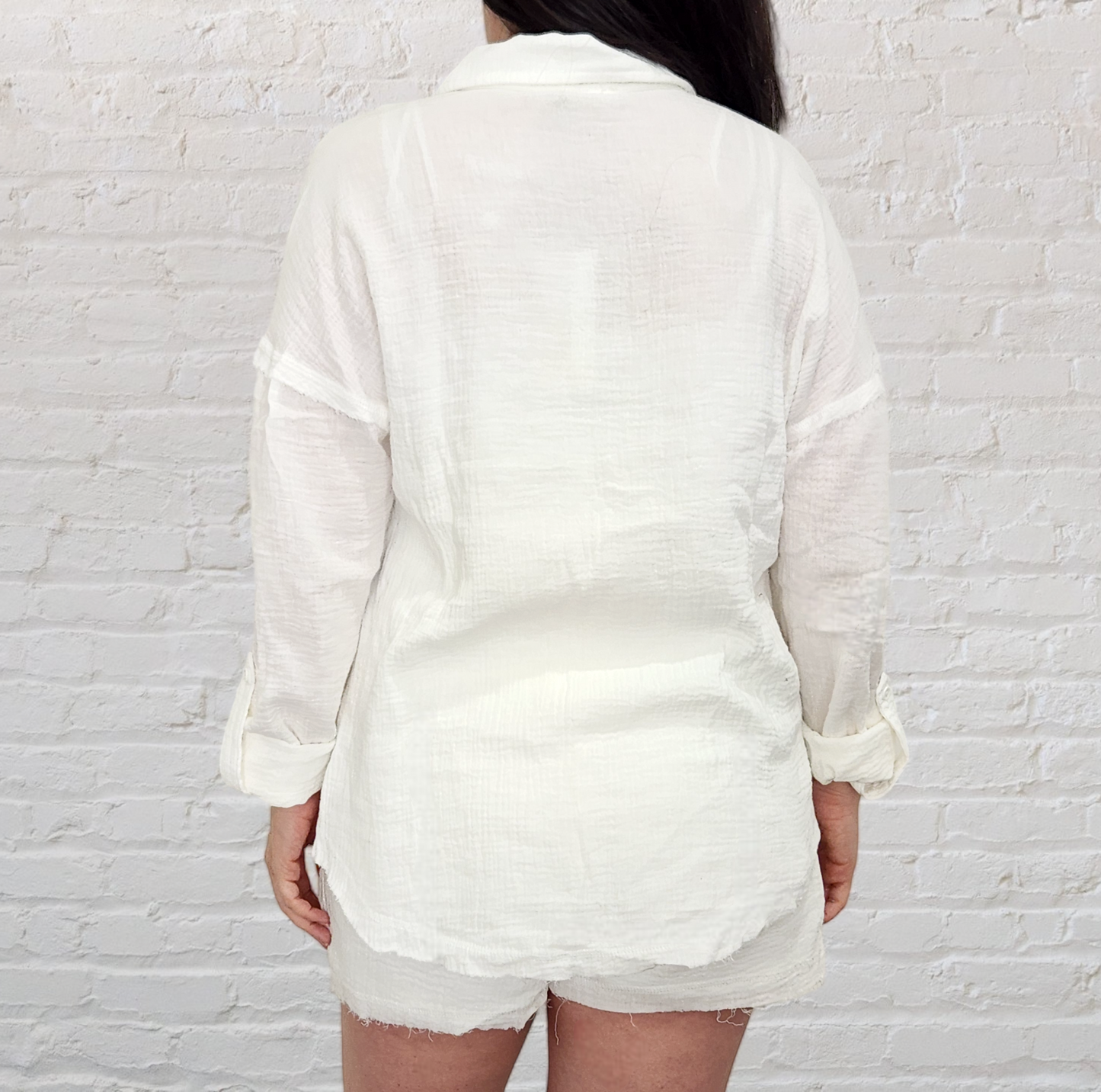 White Cotton Gauze Woven Shorts