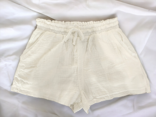 White Cotton Gauze Woven Shorts