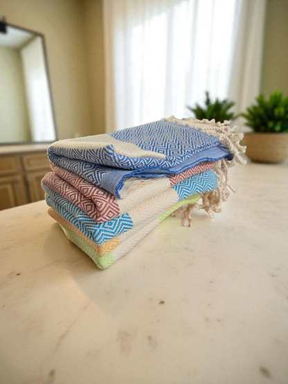 Turkish Cotton Hand Towels – Diamond Design with Beige Stripe