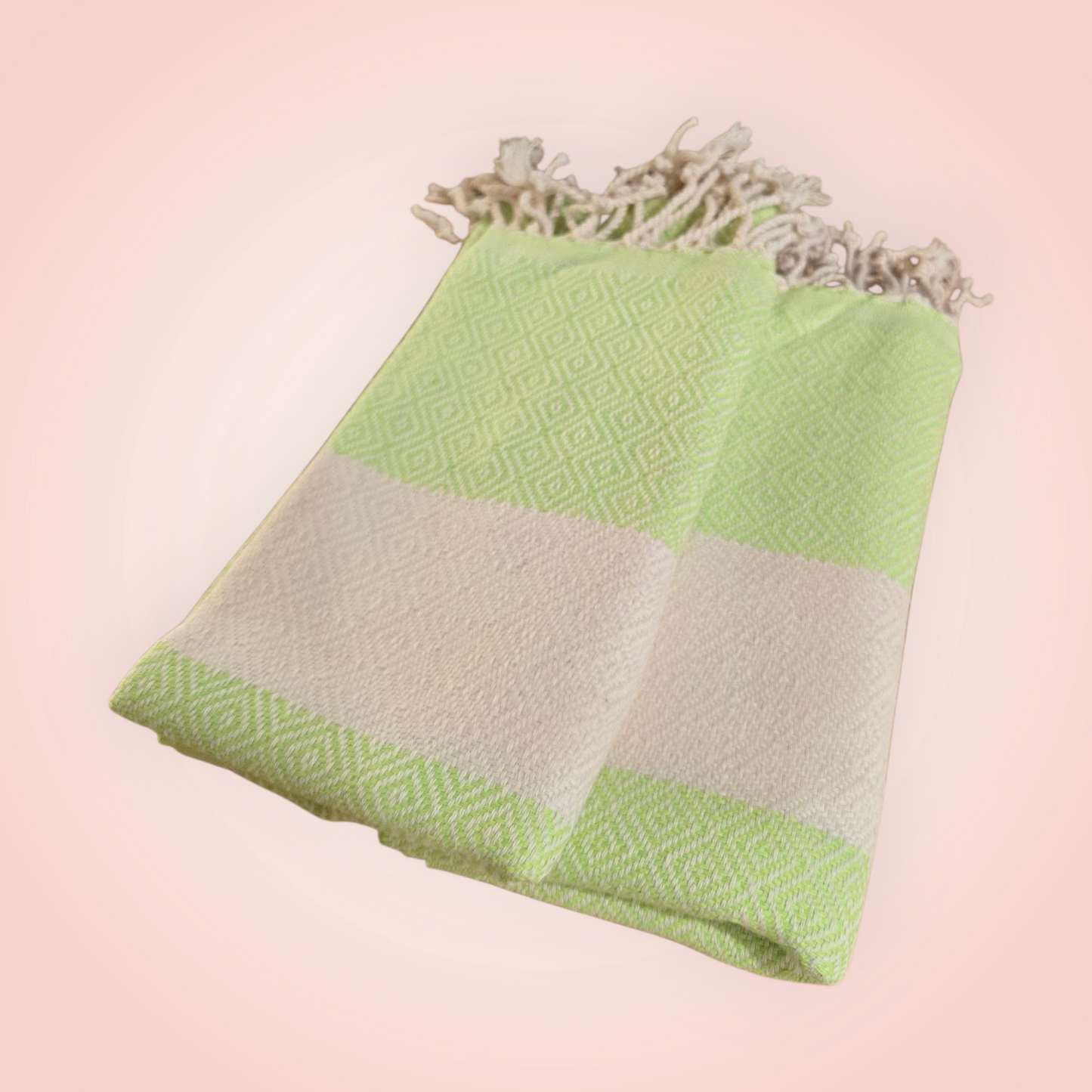 Turkish Cotton Hand Towels – Diamond Design with Beige Stripe