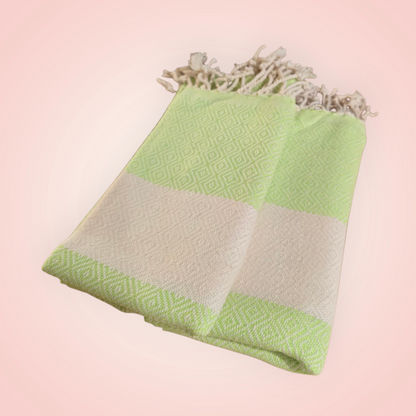 Turkish Cotton Hand Towels – Diamond Design with Beige Stripe