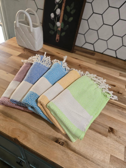 Turkish Cotton Hand Towels – Diamond Design with Beige Stripe