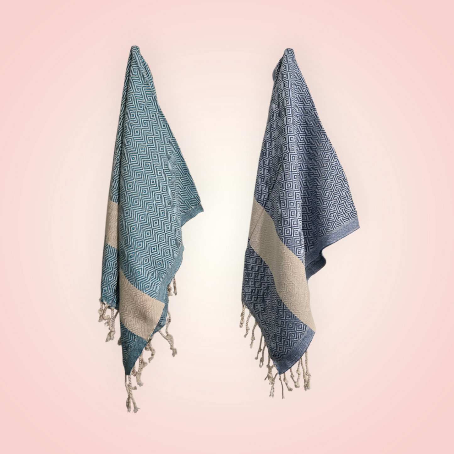 Turkish Cotton Hand Towels – Diamond Design with Beige Stripe