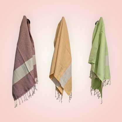 Turkish Cotton Hand Towels – Diamond Design with Beige Stripe