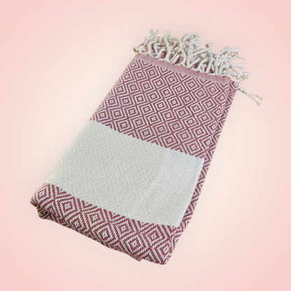 Turkish Cotton Hand Towels – Diamond Design with Beige Stripe
