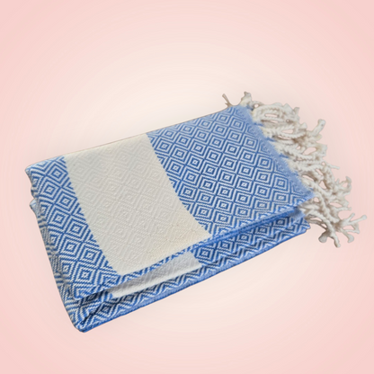 Turkish Cotton Hand Towels – Diamond Design with Beige Stripe