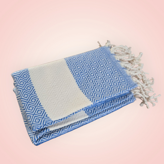 Turkish Cotton Hand Towels – Diamond Design with Beige Stripe