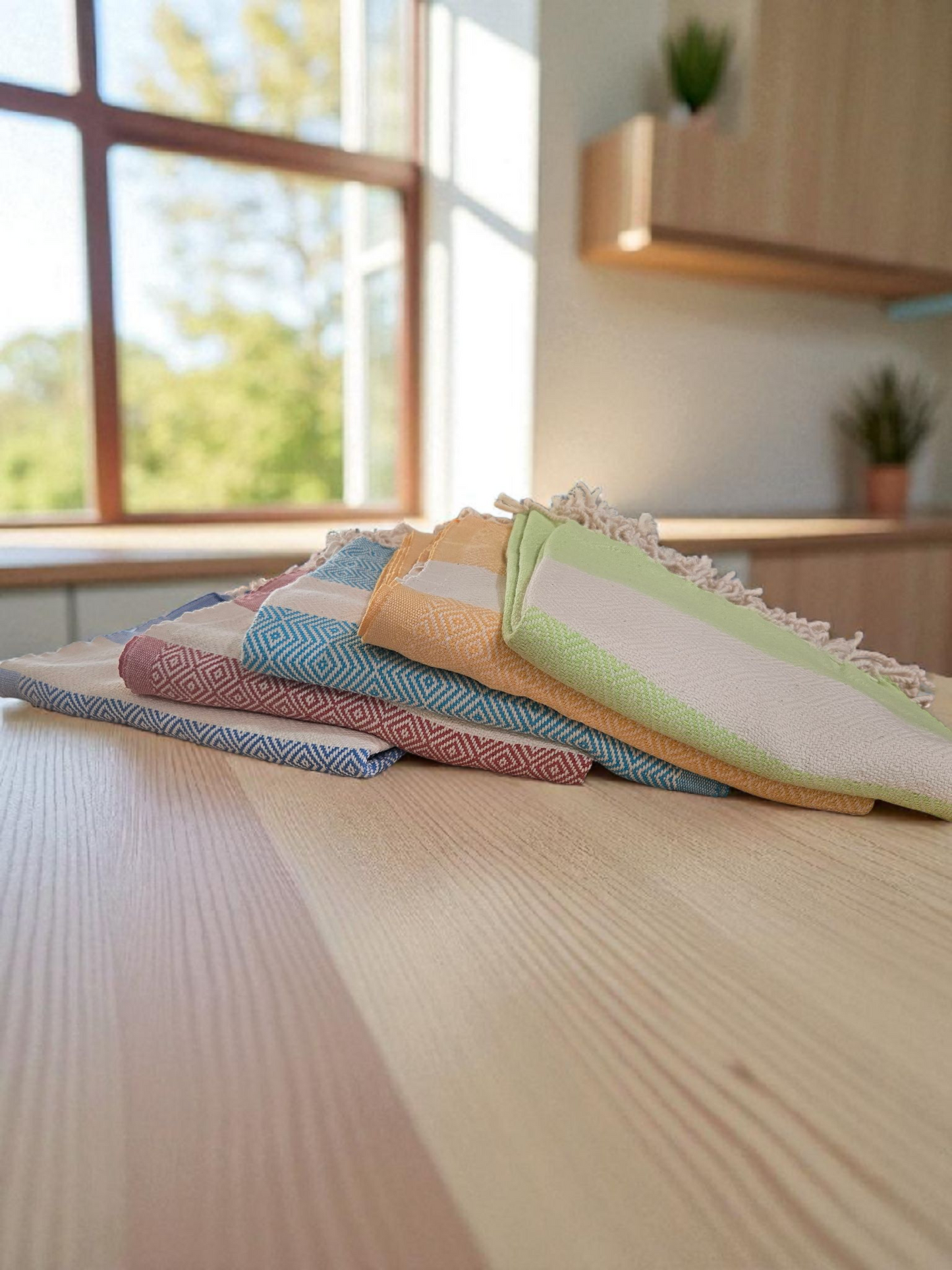 Turkish Cotton Hand Towels – Diamond Design with Beige Stripe