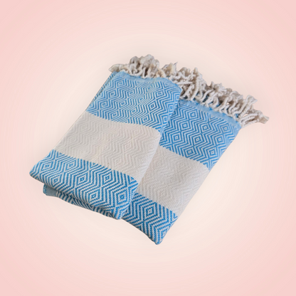 Turkish Cotton Hand Towels – Diamond Design with Beige Stripe